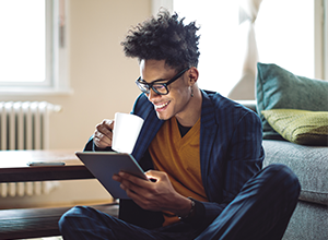 Happy customer seeing tablet