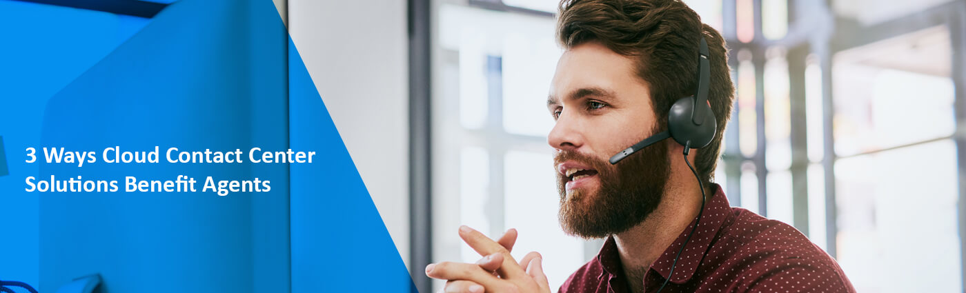 Banner image of a call center agent in a contact center office.